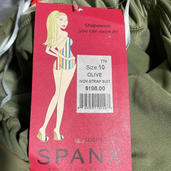 Spanx Olive Green 1 Pc Swimsuit Bathing Suit V Neck Braided Strap Sz 10 NWT - Picture 7 of 8